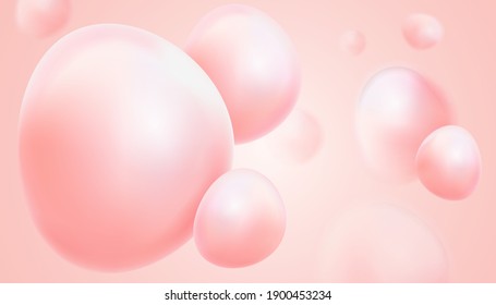 Abstract liquid bubbles color flying in the middle on solid color background. Realistic vector in 3d illustration.