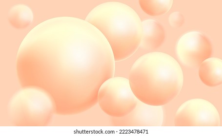 Abstract liquid bubbles color flying in the middle on solid color background. Realistic vector in 3d illustration.
