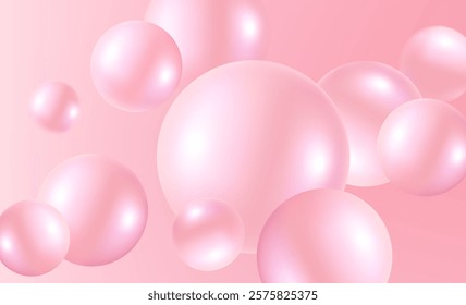 Abstract liquid bubbles color flying in the middle on solid color background. Realistic vector in 3d illustration.