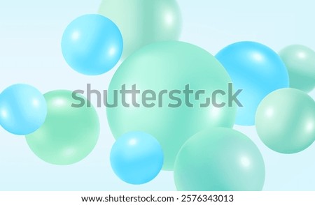 Abstract liquid bubbles color flying in the middle on solid color background. Realistic vector in 3d illustration.