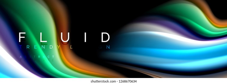 Abstract liquid colorful banner. Trendy vector wavy dynamic design. Fluid color shapes.