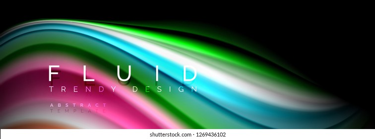 Abstract liquid colorful banner. Trendy vector wavy dynamic design. Fluid color shapes.