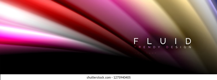 Abstract liquid colorful banner. Trendy vector wavy dynamic design. Fluid color shapes.