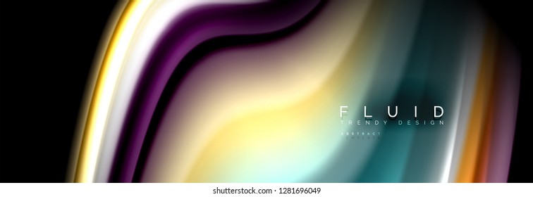 Abstract liquid colorful banner. Trendy vector wavy dynamic design. Fluid color shapes.
