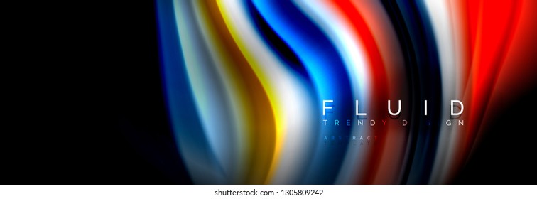 Abstract liquid colorful banner. Trendy vector wavy dynamic design. Fluid color shapes.