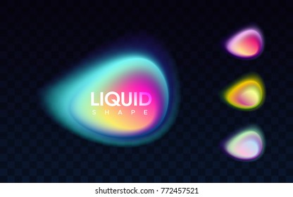 Abstract liquid colorful banner. Vector illustration. Set of blended gradient shapes isolated on black transparent background. Modern minimal design. Bright smooth bubbles. Advertising labels template