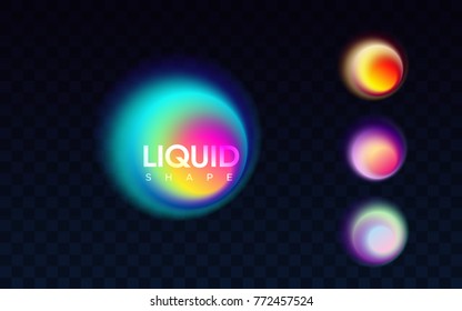 Abstract liquid colorful banner  Vector illustration  Set blended gradient shapes isolated black transparent background  Modern minimal design  Bright smooth bubbles  Advertising labels template