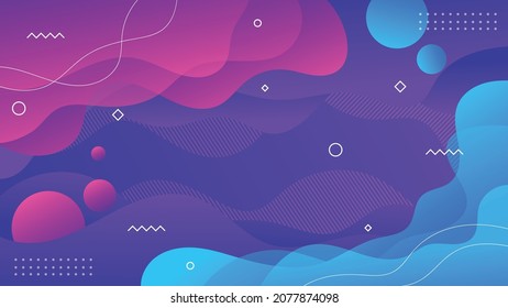 Abstract Liquid colors background design. With memphis and geometric shape elements. Fluid gradient shapes composition. Futuristic design background. Vector EPS10