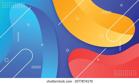 Abstract Liquid colors background design. With memphis and geometric shape elements. Fluid gradient shapes composition. Futuristic design background. Vector EPS10