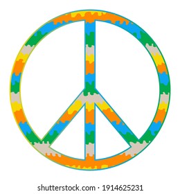 Abstract liquid colors peace symbol. Tie Dye pattern and gradient stroke. Retro hippie psychedelic style.