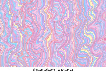Abstract liquid dynamic trendy gradient wave background. Fluid pastel marble texture, Holographic color design. Modern pink, light blue, yellow wavy pattern. Vector illustration