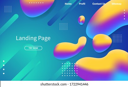 Abstract liquid effect landing page template vector