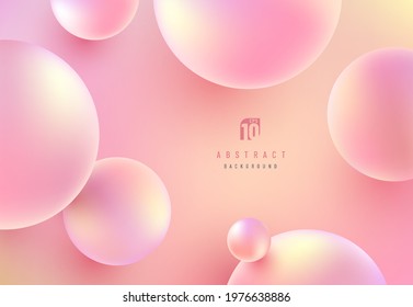 Abstract liquid fluid circles pink, red and yellow color background with copy space. 3D sphere shape pastel color design. Creative minimal bubble trendy gradient template. Vector illustration