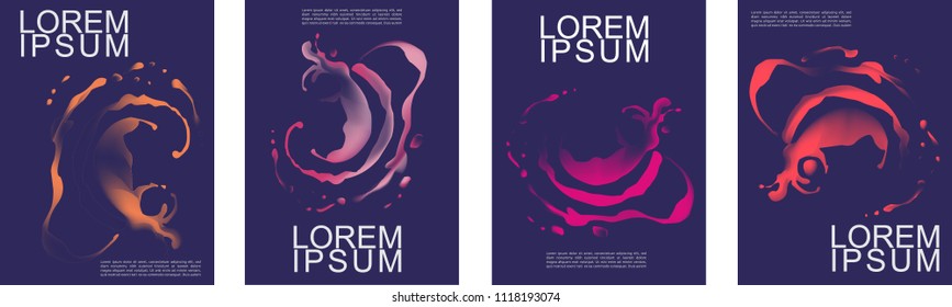 Abstract liquid and fluid cover and poster design. Minimal backgrounds with paint splash. 