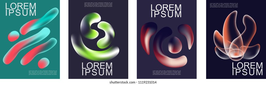Abstract liquid and fluid cover and poster design. Minimal backgrounds with smooth shapes. 