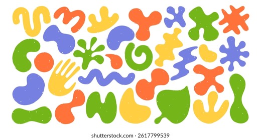 Abstract liquid forms, simple fluid shapes, geometric flowing graphic grunge design elements set