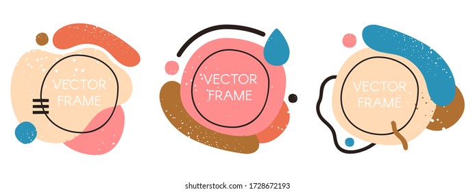 Abstract liquid frames. Colorful template design, splash outline shape, geometric rounded trendy texture background shapes vector illustration icon set