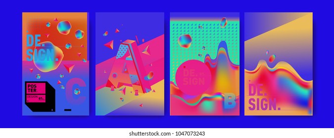 Abstract liquid and geometric colorful background poster and cover design. Blue, yellow, red, orange, pink and green. Vector alphabet poster template in Eps10.