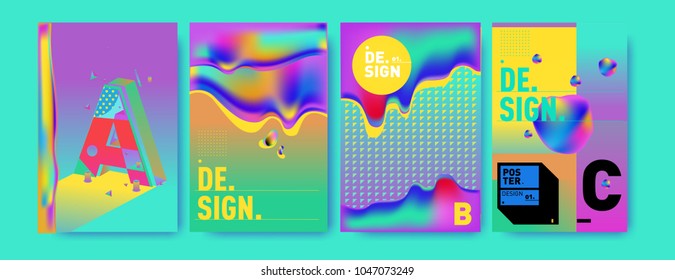 Abstract liquid and geometric colorful background poster and cover design. Blue, yellow, red, orange, pink and green. Vector alphabet poster template in Eps10.