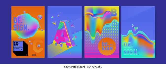 Abstract liquid and geometric colorful background poster and cover design. Blue, yellow, red, orange, pink and green. Vector alphabet poster template in Eps10.