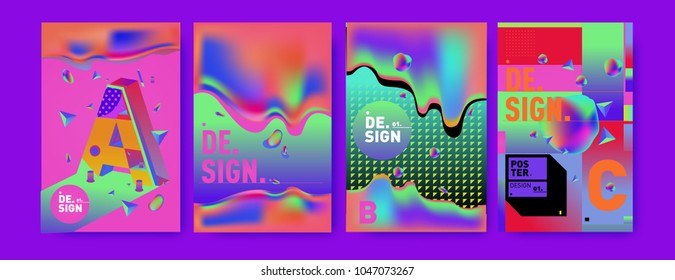 Abstract liquid and geometric colorful background poster and cover design. Blue, yellow, red, orange, pink and green. Vector alphabet poster template in Eps10.
