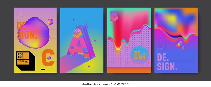 Abstract liquid and geometric colorful background poster and cover design. Blue, yellow, red, orange, pink and green. Vector alphabet poster template in Eps10.