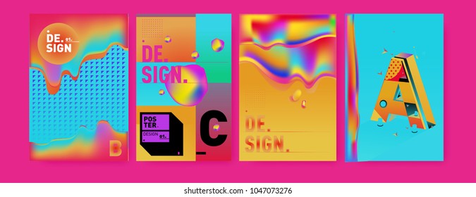 Abstract liquid and geometric colorful background poster and cover design. Blue, yellow, red, orange, pink and green. Vector alphabet poster template in Eps10.