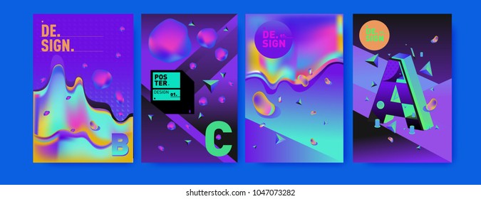 Abstract liquid and geometric colorful background poster and cover design. Blue, yellow, red, orange, pink and green. Vector alphabet poster template in Eps10.