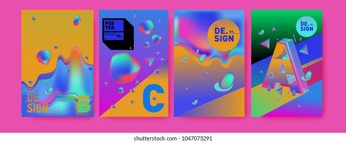 Abstract liquid and geometric colorful background poster and cover design. Blue, yellow, red, orange, pink and green. Vector alphabet poster template in Eps10.