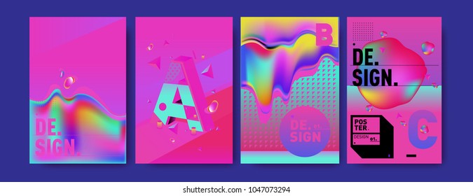 Abstract liquid and geometric colorful background poster and cover design. Blue, yellow, red, orange, pink and green. Vector alphabet poster template in Eps10.