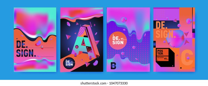Abstract liquid and geometric colorful background poster and cover design. Blue, yellow, red, orange, pink and green. Vector alphabet poster template in Eps10.