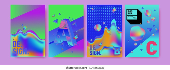 Abstract liquid and geometric colorful background poster and cover design. Blue, yellow, red, orange, pink and green. Vector alphabet poster template in Eps10.