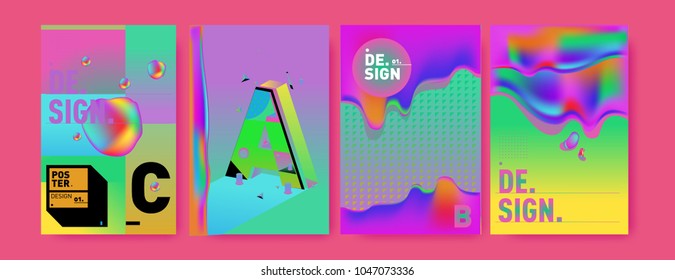Abstract liquid and geometric colorful background poster and cover design. Blue, yellow, red, orange, pink and green. Vector alphabet poster template in Eps10.