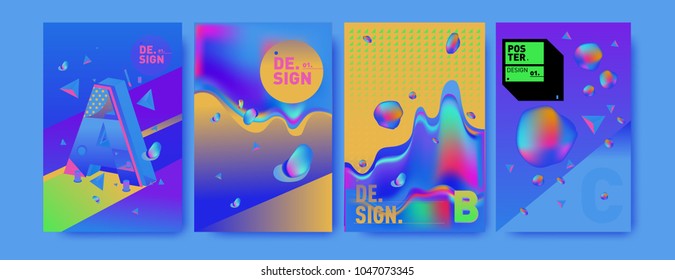 Abstract liquid and geometric colorful background poster and cover design. Blue, yellow, red, orange, pink and green. Vector alphabet poster template in Eps10.
