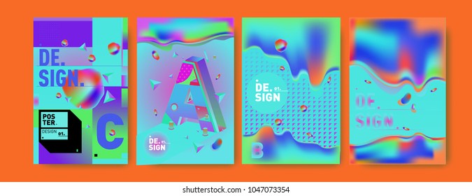 Abstract liquid and geometric colorful background poster and cover design. Blue, yellow, red, orange, pink and green. Vector alphabet poster template in Eps10.