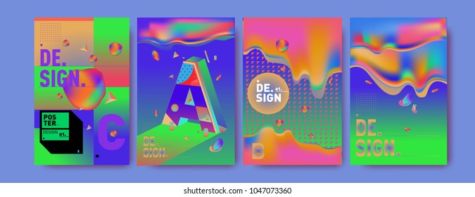 Abstract liquid and geometric colorful background poster and cover design. Blue, yellow, red, orange, pink and green. Vector alphabet poster template in Eps10.
