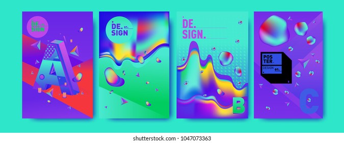 Abstract liquid and geometric colorful background poster and cover design. Blue, yellow, red, orange, pink and green. Vector alphabet poster template in Eps10.