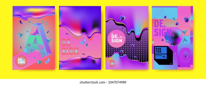 Abstract liquid and geometric colorful background poster and cover design. Blue, yellow, red, orange, pink and green. Vector alphabet poster template in Eps10.