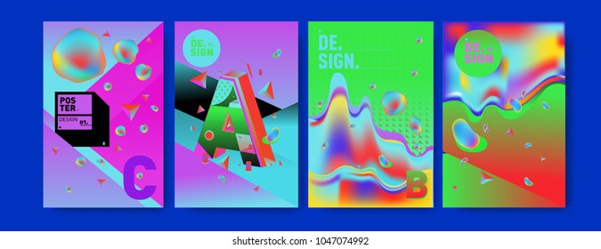 Abstract liquid and geometric colorful background poster and cover design. Blue, yellow, red, orange, pink and green. Vector alphabet poster template in Eps10.