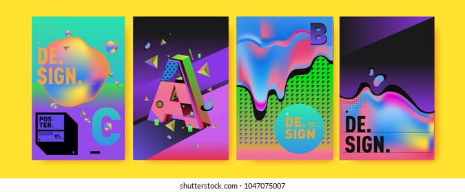 Abstract liquid and geometric colorful background poster and cover design. Blue, yellow, red, orange, pink and green. Vector alphabet poster template in Eps10.