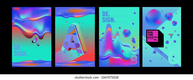 Abstract liquid and geometric colorful background poster and cover design. Blue, yellow, red, orange, pink and green. Vector alphabet poster template in Eps10.