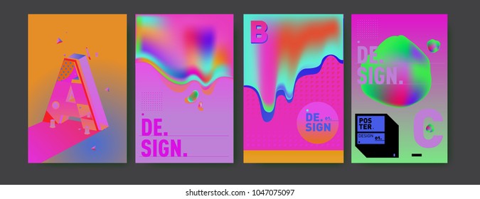 Abstract liquid and geometric colorful background poster and cover design. Blue, yellow, red, orange, pink and green. Vector alphabet poster template in Eps10.