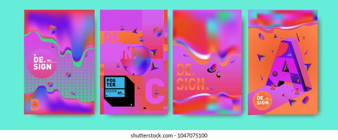 Abstract liquid and geometric colorful background poster and cover design. Blue, yellow, red, orange, pink and green. Vector alphabet poster template in Eps10.