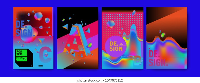 Abstract liquid and geometric colorful background poster and cover design. Blue, yellow, red, orange, pink and green. Vector alphabet poster template in Eps10.