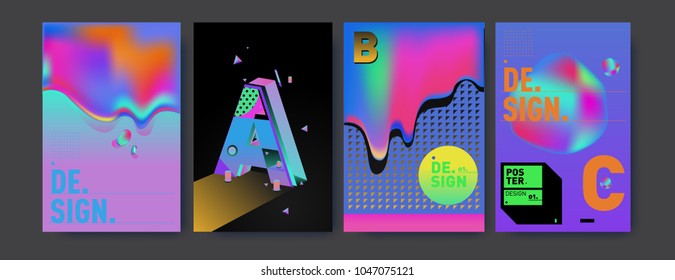 Abstract liquid and geometric colorful background poster and cover design. Blue, yellow, red, orange, pink and green. Vector alphabet poster template in Eps10.