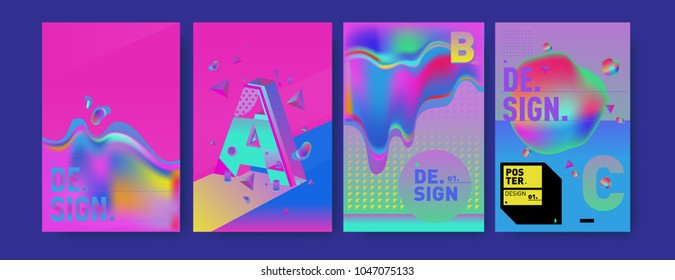 Abstract liquid and geometric colorful background poster and cover design. Blue, yellow, red, orange, pink and green. Vector alphabet poster template in Eps10.
