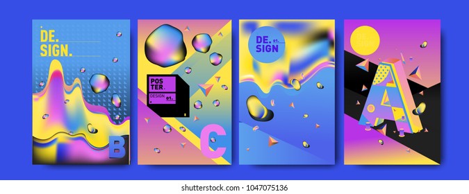 Abstract liquid and geometric colorful background poster and cover design. Blue, yellow, red, orange, pink and green. Vector alphabet poster template in Eps10.
