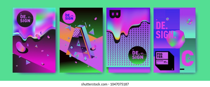 Abstract liquid and geometric colorful background poster and cover design. Blue, yellow, red, orange, pink and green. Vector alphabet poster template in Eps10.