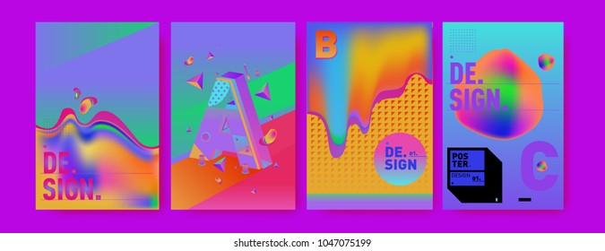 Abstract liquid and geometric colorful background poster and cover design. Blue, yellow, red, orange, pink and green. Vector alphabet poster template in Eps10.