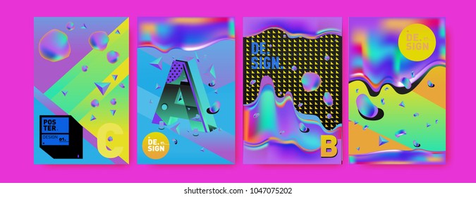 Abstract liquid and geometric colorful background poster and cover design. Blue, yellow, red, orange, pink and green. Vector alphabet poster template in Eps10.